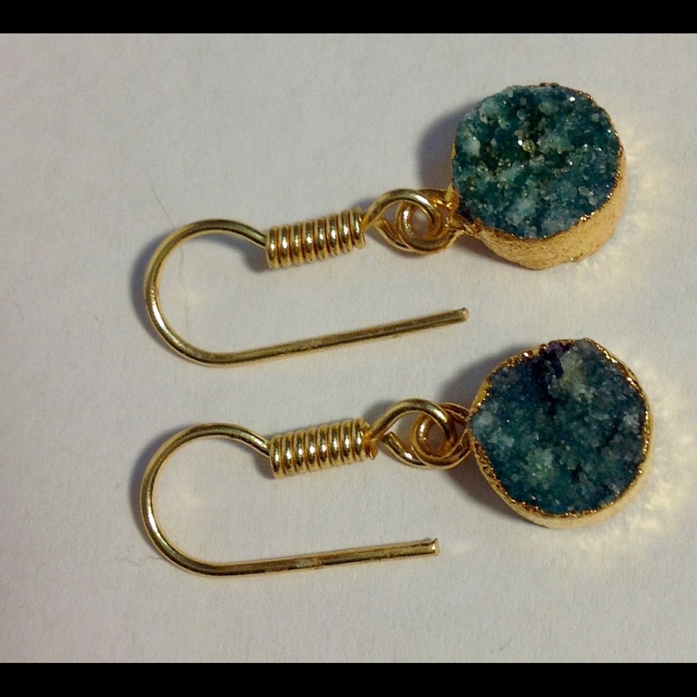 Dark Teal Druzy Earrings